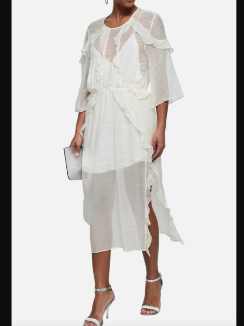 NEW IRO Paris Eolla Open Back Ruffled Jacquard Midi Dress Sheer Ethereal Flowy 8